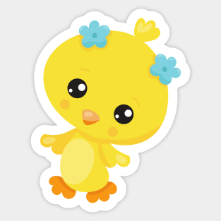 Cute Chicken, Baby Chicken, Chick, Flowers Sticker